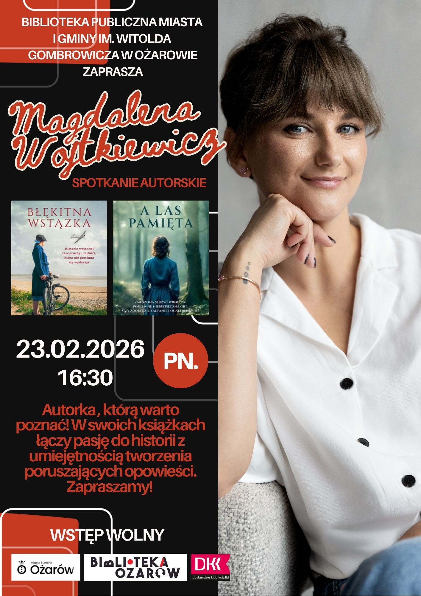 Plakat spotkanie autorskie z Magdaleną Wojtkiewicz