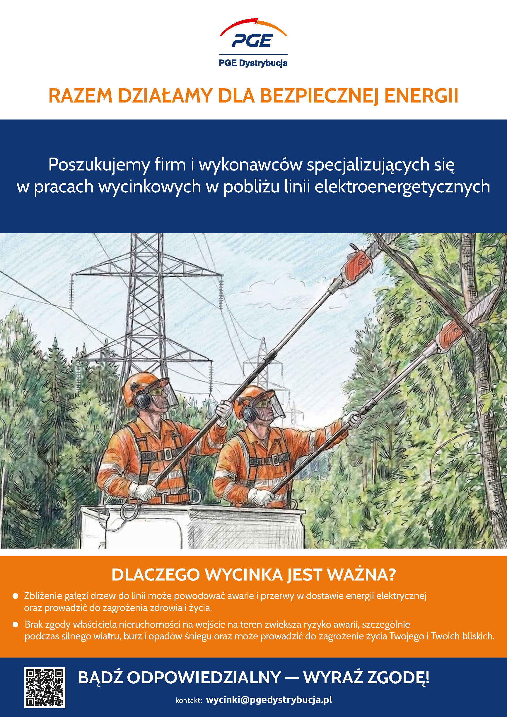 PGE poszukuje firm i wykonawc&oacute;w specjalizujących się w pracach wycinkowych w pobliżu linii elektroenergetycznych