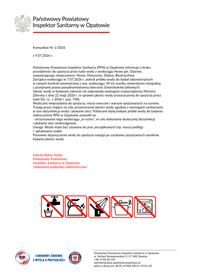 Komunikat Państwowego Powiatowego Inspektora Sanitarnego w Opatowie